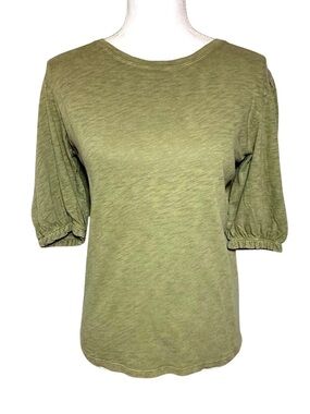NWT hello nite Green Puff Sleeve Blouse Top Women Small 100% Cotton
